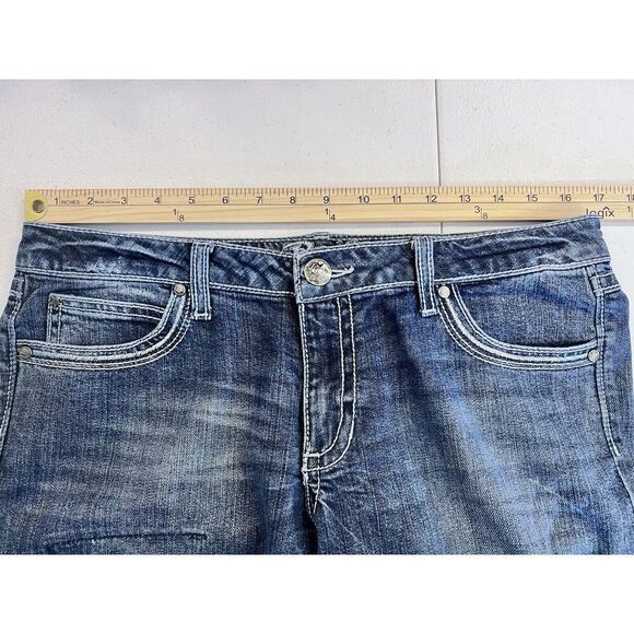 Wrangler Rock 47 Jeans Womens 9 Ultra Low Rise Bling Pockets Dark Wash Western - Picture 6 of 7